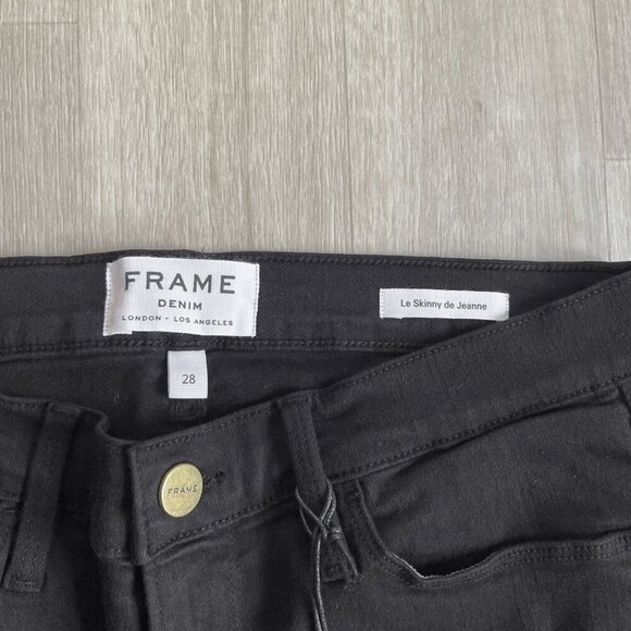 FRAME Le Skinny de Jeanne Ripped Jeans Film Noir Black Size 28 NEW NWT - Picture 4 of 8